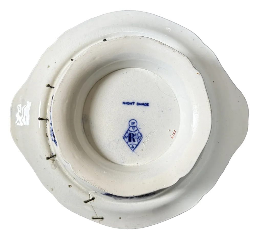 Nineteenth-century Wedgwood tureen with webbed rivet repairs, from the collection of Tomas Brown