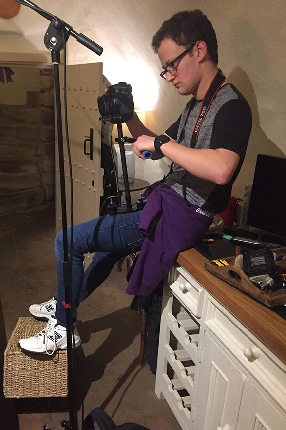 Cameraman Aaron Cawte on the set of FEAST, 2019