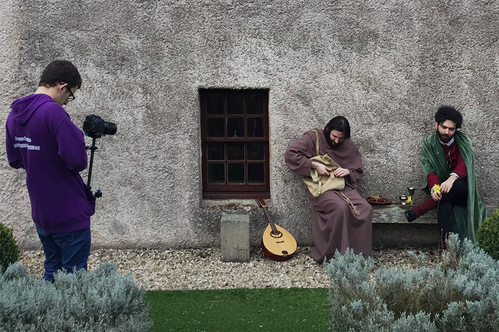 Exterior of Galloway castle during filming of FEAST, 2019