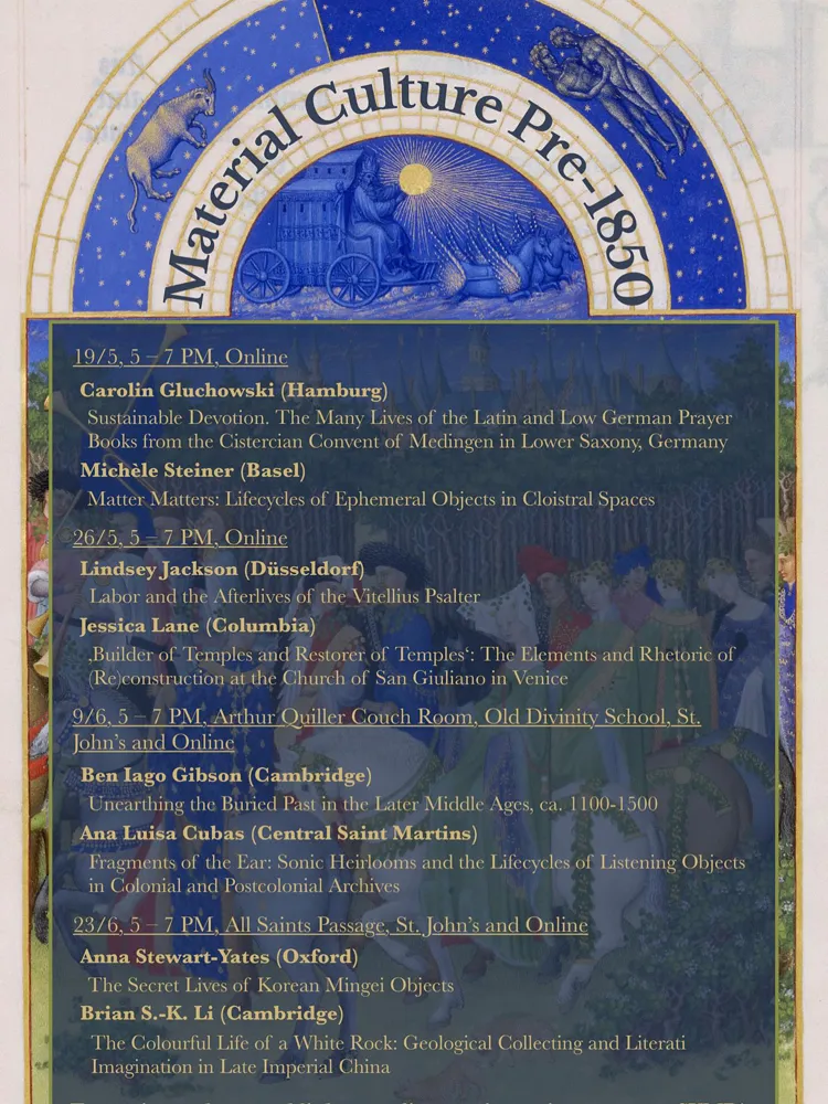 Cambridge Material Culture Workshop Easter 2025 term card