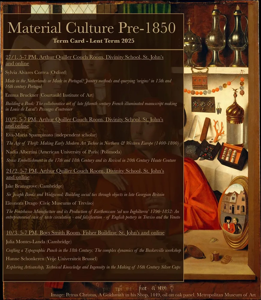 Cambridge Material Culture Workshop Lent 2025 term card