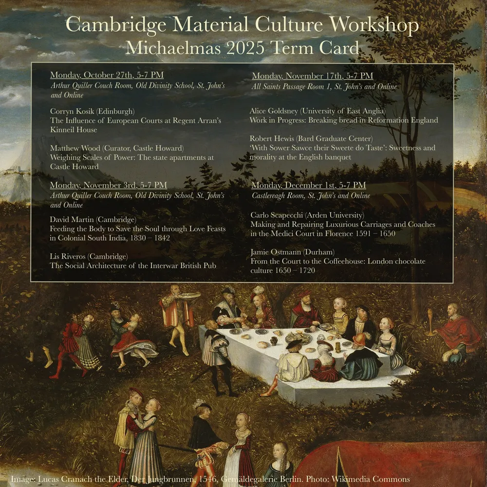 Cambridge Material Culture Workshop Michaelmas 2025 term card