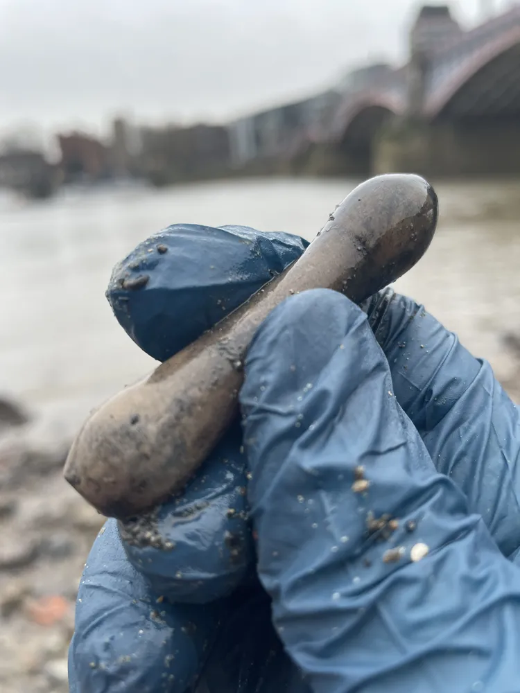 Clay wig curler found mudlarking on the Thames foreshore by Tomas Brown